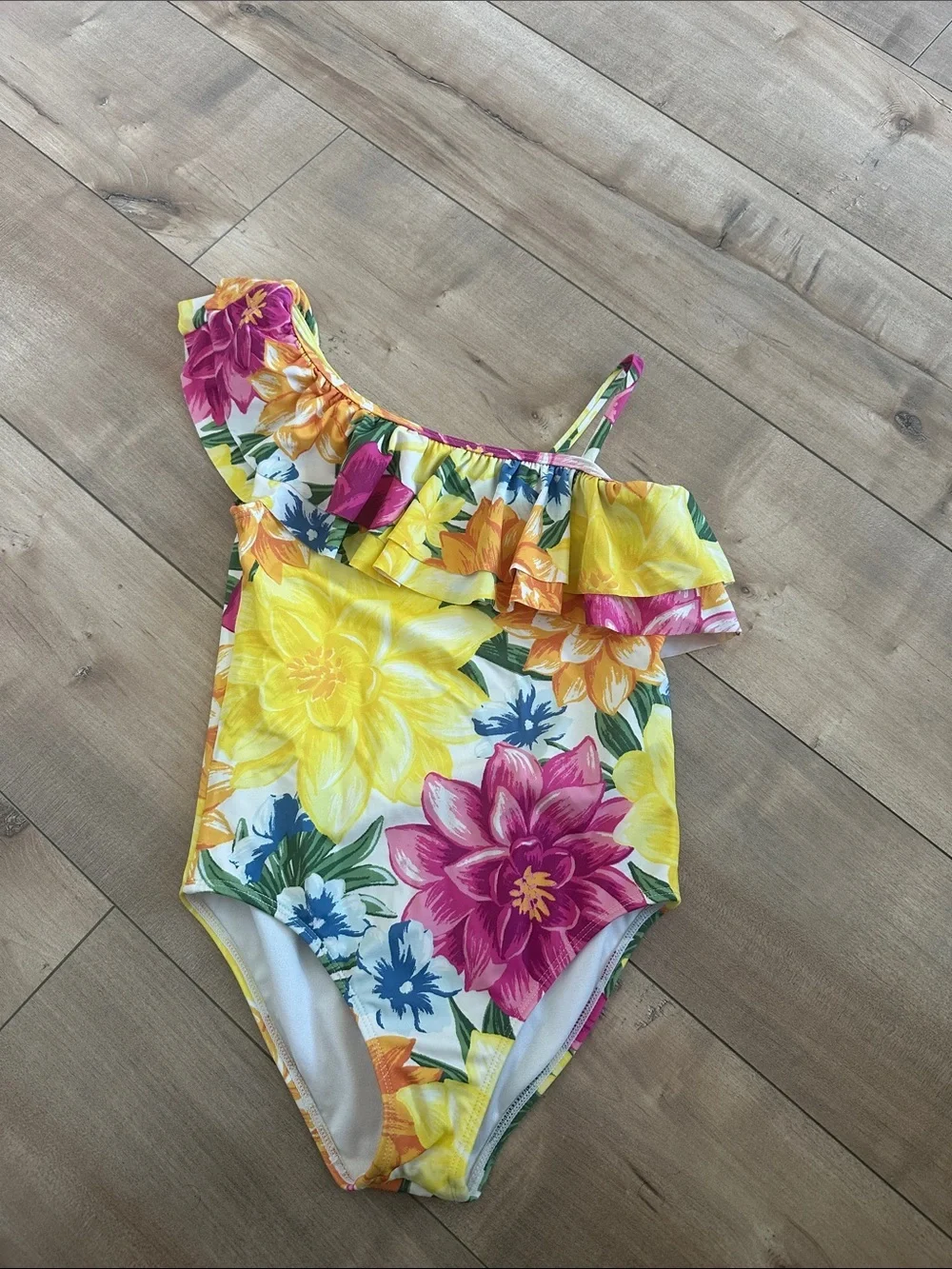 Janie and Jack Recycled Floral Ruffle Swimsuit Yellow Brick Road Girls Sz 7